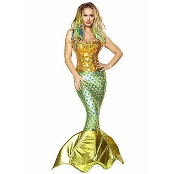 NEW Roma Green Mermaid Tail Skirt Costume w/ Blue Sequins & Back Zip‎ Small - Picture 7 of 10